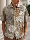 Men's Boho Floral Lace Embroidered Patchwork Linen Shirt artswardrobe