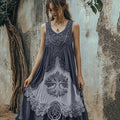 Vintage Tribal Viking Tree Of Life Celtic Knot Linen Blend Tank Midi Dress artswardrobe