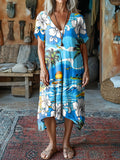 Women's Colorful Hawaii Print Pocket Cotton Dress