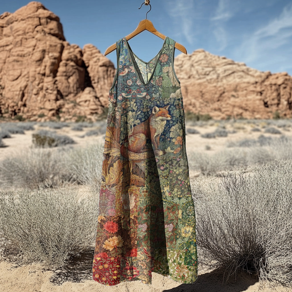 Comstylish Women's Vintage Fox Patchwork Art Tank Dress