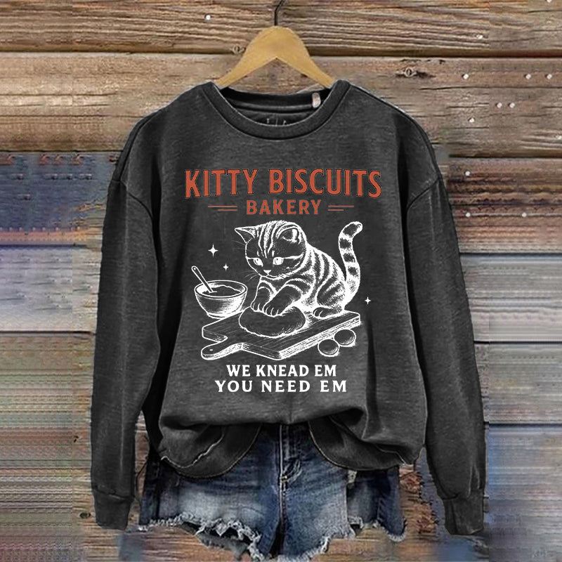 Comstylish Women's Cute Kitty Biscuits Bakery Print Sweatshirt