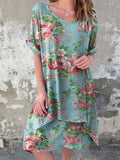 Women's Summer Vintage Floral Art Casual Round Neck Cotton Dress