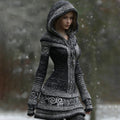 Vintage Viking Tribal Celtic Geometry Art Knit Cozy Hooded Dress artswardrobe