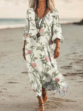 Women's Floral Print Art Print Pocket Cotton Dress
