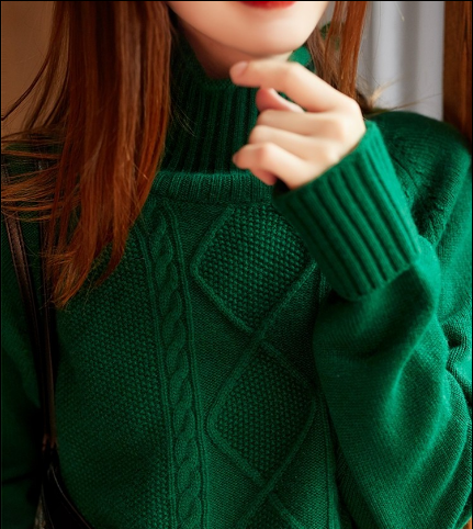 Green Clothes High Neck Spring Knitted Blouse