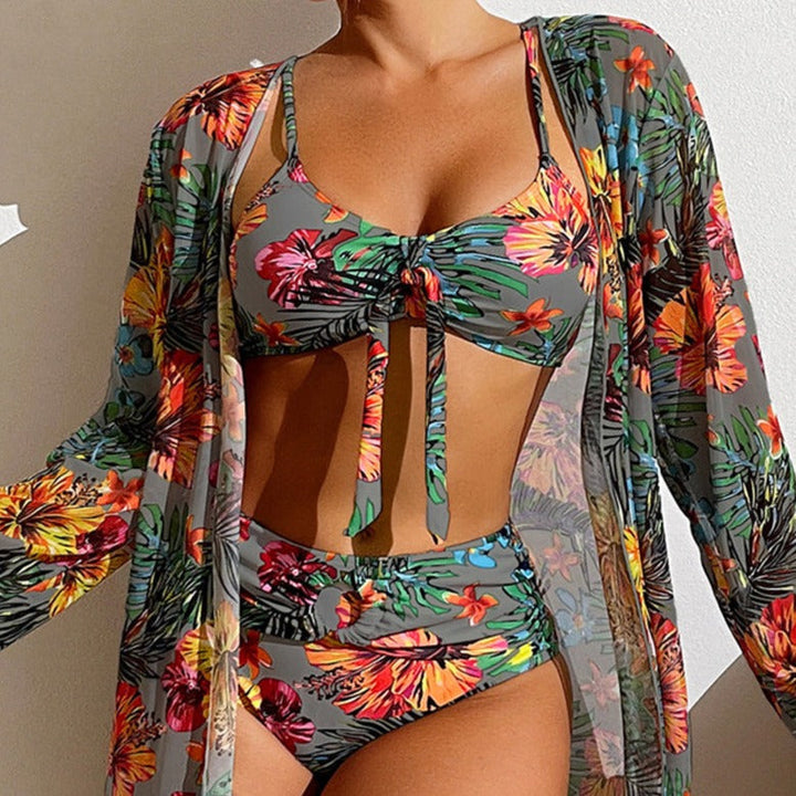 KS | 3-piece floral bikini with cover-up