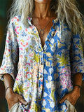 Women's Bohemian Floral Art Print Casual Cotton Linen Shirt