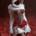 Comstylish Halloween Skeleton & Floral Embroidered Women's Knit Hooded Mini Dress