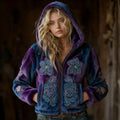 Comstylish Women's Vintage Celtic Knot And Floral Art Plush Zip-up Hoodie