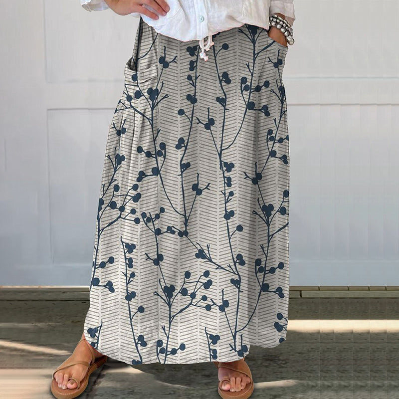 Comstylish Floral Print Pocket Casual Skirt