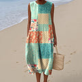Women's Vintage Floral Patchwork Pattern Design Midi Tank Dress artswardrobe