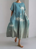 Comstylish Spider Lilies Gradient Japanese Art Linen Blend Maxi Dress