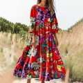 Women's Floral Art Print Cotton Crew Neck Dress
