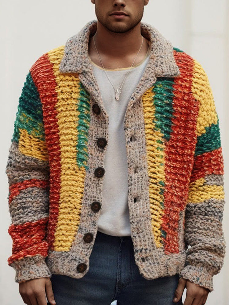 Multicolor Striped Patchwork Soft Knit Cardigan artswardrobe