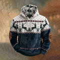 Comstylish Men's Vintage Merry Christmas With Deer Art Hooded Flannel Sweatshirt