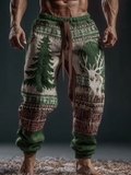 Comstylish Men's Retro Christmas Reindeer Print Flannel Long Pants