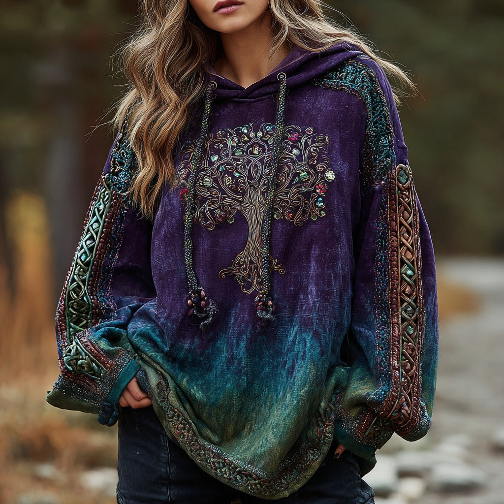 Comstylish Women's Vintage Viking Celtic Knot Tree Of Life Art Gradient Pattern Hoodie