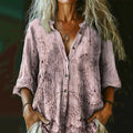 Women's Vintage Floral Textured Art Print Casual Cotton And Linen Shirt artswardrobe
