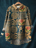 Vintage Ethnic Pattern Art Print Casual Cotton And Linen Shirt