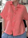 Women's Solid Color Casual Loose Open Pocket Button-Down Shirt