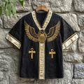 Egyptian Scarab Embroidered Men's Linen Shirt artswardrobe