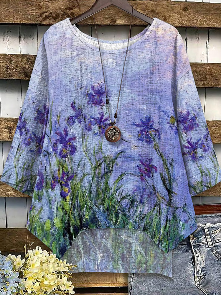 Women's Flower Print Short Sleeve Top artswardrobe