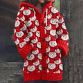 Comstylish Cute Christmas Cat Print Knitted Hooded Cardigan