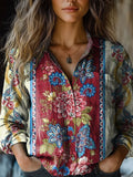 Women's Vintage Floral Art Print Casual Long Sleeve Comfortable Cotton