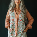 Women's Retro Loose Bohemia Floral  Contrast Panel  Print Casual Shirt artswardrobe