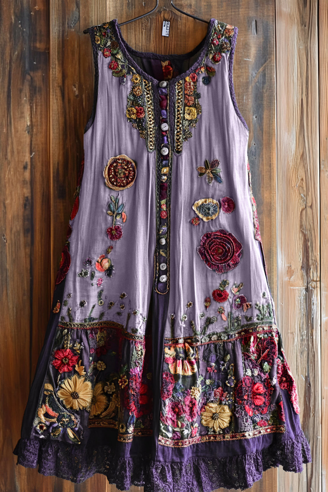 Vintage Floral Lace Patchwork Art Comfy Sleeveless Dress artswardrobe