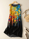 Vintage Rainbow Fluid Spot Painting Print Cotton And Linen Midi Dress