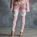 Women's Cute Cat Face Lace Embroidered Gradient Cozy Leggings