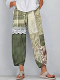 Boho Floral Pattern Lace Patchwork Linen Blend Pants artswardrobe