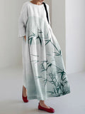 Comstylish Vintage Bamboo Art Linen Blend Maxi Dress