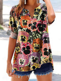 Women's Floral Pattern Art Print Cotton Linen Casual Shirt