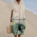 Women's Floral Black Cat Print Casual Midi Dress elevenforest