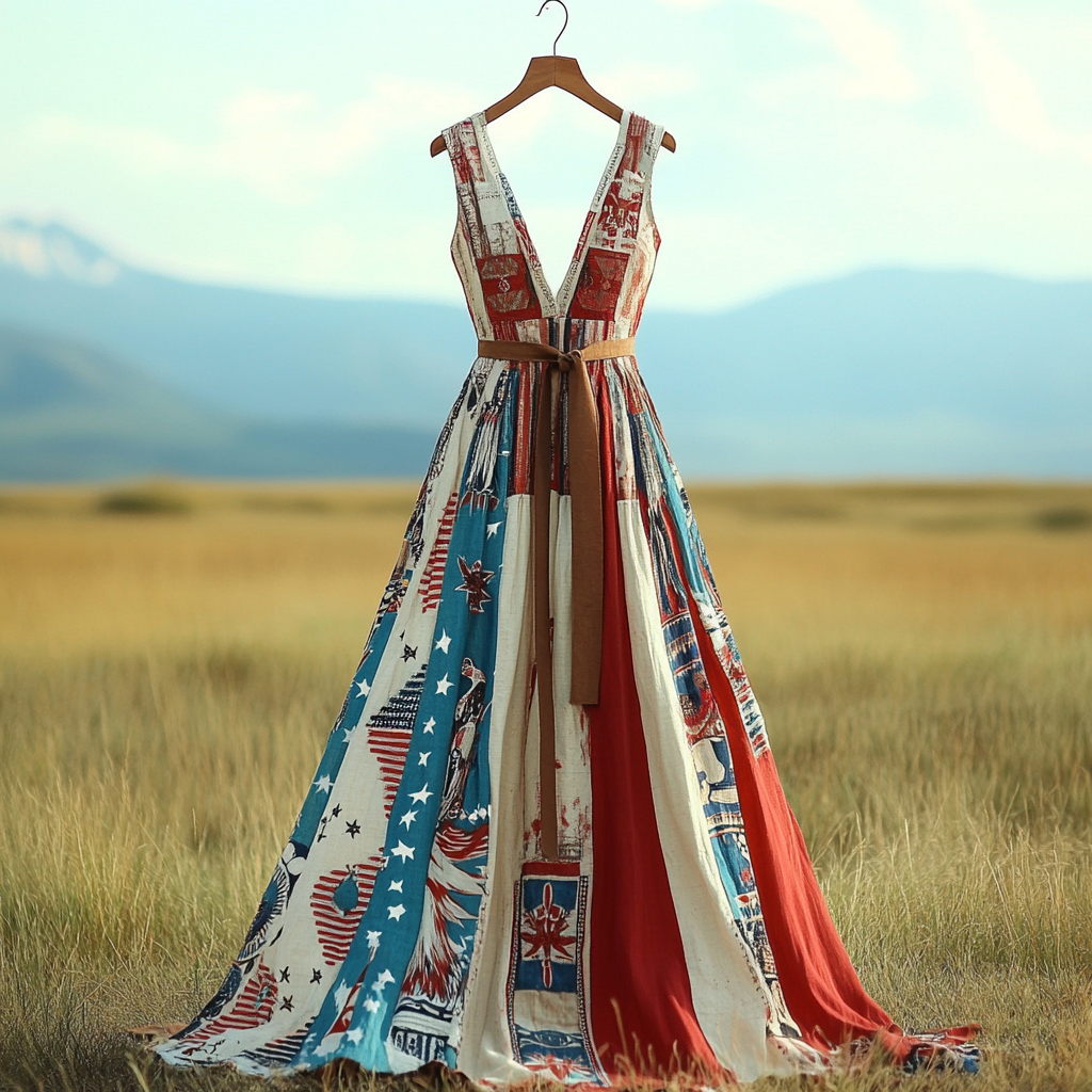 Women's Vintage Independence Day Patchwork Sleeveless Dress artswardrobe