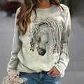 Comstylish Retro Tribal Horse Print Casual Sweatshirt