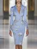 Shipping Sky Blue Dress With Silver Flower Print