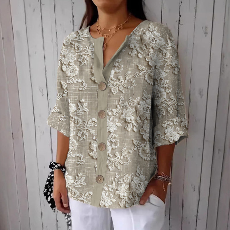 Women's Floral Print Linen Blend Casual Shirt artswardrobe