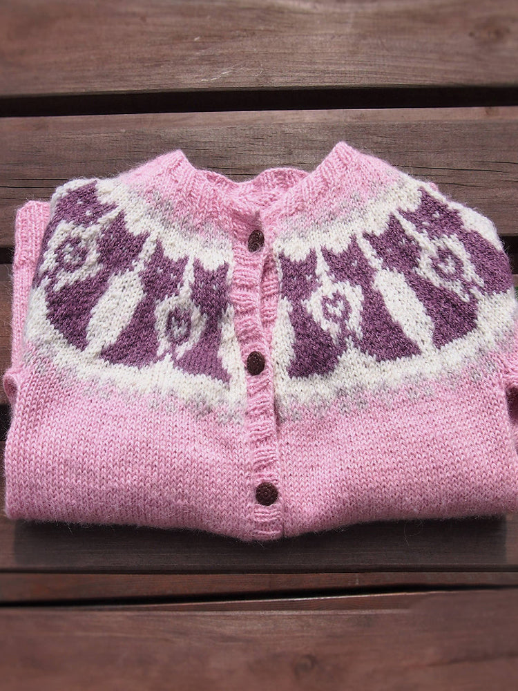Cute Cat Pattern Cozy Knit Cardigan artswardrobe