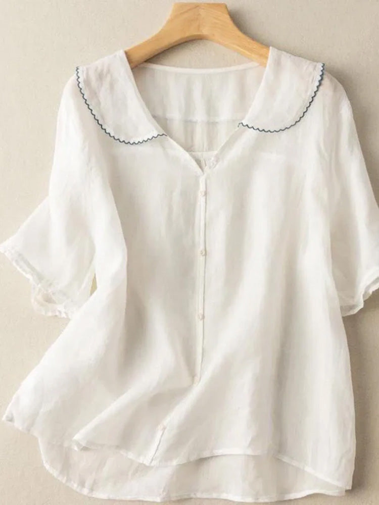 Comstylish Women's Casual Lapel Linen Solid Shirt