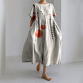 Comstylish Vintage Blossom Art Printed Crew Neck Casual Midi Dress