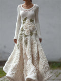 Comstylish Classy White Roses Lace Patchwork Cozy Maxi Sweater Dress