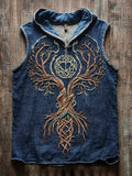 Viking Tree Of Life Vintage Embroidered Men's Hooded Tank Top artswardrobe