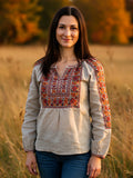 Women's Vintage Bohemian Embroidered Print Shirt artswardrobe