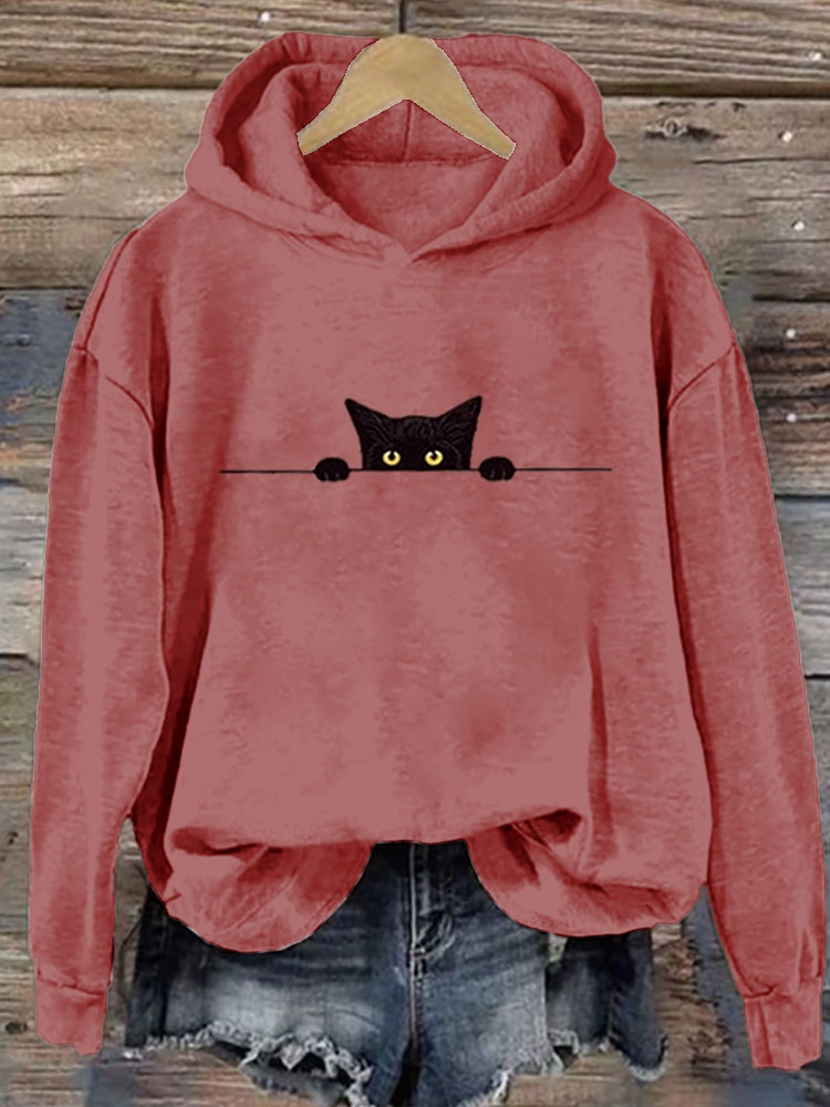 Comstylish Women's Casual Funny Black Cat Print Hoodie