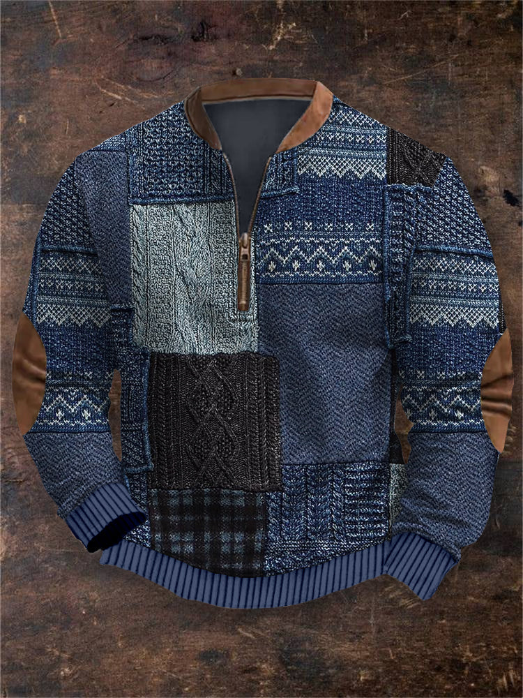 Men's Vintage Knitted Patchwork Comfy Sweatshirt artswardrobe