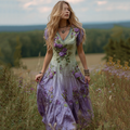 Women's Bohemian Floral Art Gradient Linen Maxi Dress artswardrobe