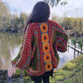 Comstylish Women's Floral Patchwork Art Cozy Knit Sweater Cardigan
